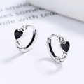 Orecchini a cerchio in argento 925 con trama a corda intrecciata e cuori neri retrò - Argento 925 / Argento Tailandese / Paio
