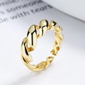 Adjustable S925 sterling silver twisted rope ring with elegant golden mirror finish - Adjustable Open / Gold