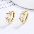 925 silver gold plated huggie earrings with square zirconia stones on white background - 925 Silver / Gold