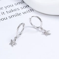 Elegant 925 sterling silver starfish drop earrings with polished hoops for women - 925 Silver / White Gold/Pair