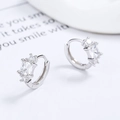 925 Sterling Silver Huggie Hoop Earrings with Rectangular Zirconia and Polished Finish - 925 Silver / White Gold