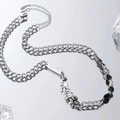Detailed macro of titanium steel Cuban chain with marble beads and FOREVER engraving - L233-A (Cracked Stone Style)