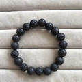 Minimalist black natural volcanic stone bracelet with matte beads and unique pores - Black (19cm)