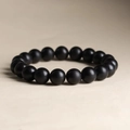 Minimalist matte black beaded bracelet for men featuring smooth round obsidian-style beads - S114-A (Matte Play Bracelet) 19cm
