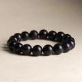 Men's minimalist black beaded bracelet with smooth silk luster finish beads - S114-B (Matte Play Bracelet) 21cm