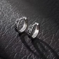Vintage S925 sterling silver hoop earrings with engraved ethnic wave patterns for men - Cloud Pattern Style (X283-A)