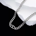 Silver stainless steel Cuban chain necklace with star-engraved oval pendant for men - Star Burst Cuban Necklace (L278-A)