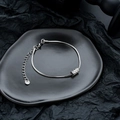 Silver snake chain bracelet with textured cylindrical bead and adjustable link chain - Silver Grid Loop Style (S516-A)