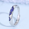 Starry sky and mountain silver ring with blue enamel and adjustable open band design - Starry Style (J050-A)