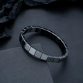 Bracelet minimaliste noir à maillons rectangulaires polis avec finition miroir - Style Carré Arrondi (S528-B) / 24 Pièces