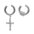 Set de boucles d'oreilles argentées asymétriques avec croix et pierres en zircone brillant - Croix Argentée (X305-A)