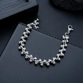 Bracciale in acciaio inossidabile argento lucido con maglie a sfera su pelle nera - Stile a Perline Incastrate Argento (S531-A)