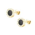 Minimalist Roman numeral stud earrings in 18k gold finish with black circular inlay - 10 / Gold