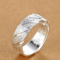 Verstelbare 999 zilveren ring met matte textuur, diagonale lijnen en binnenstempel - Geborstelde Diagonale Stijl (J051-A)