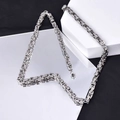 Silver stainless steel Byzantine chain necklace with lobster clasp on luxury background - Imperial Necklace (L050-D) / 60CM / Silver