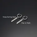 Minimalist stainless steel rectangular double bar earrings in hoop and clip-on styles - Earrings Style / Steel Color (Double Bar Hoop Single Piece)