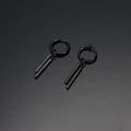 Minimalist black stainless steel double bar drop earrings with matte finish design - Earrings Style / Black (Double Bar Hoop Single Piece)