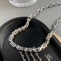 Silver Byzantine style stainless steel chain necklace for men on a black jewelry tray - Imperial Necklace (L050-C)