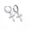 Boucles d'oreilles croix en zircon pour hommes en argent poli avec pierres brillantes - Boucles d'oreilles croix en argent serties de zircons (X152-A)
