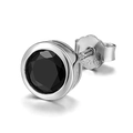 Classic 925 sterling silver stud earrings featuring faceted round black onyx stones - Black Onyx Style (X369-A)