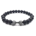 Schwarzes mattes Perlenarmband mit silberner Vintage-Hantel und Live-Lift-Gravur - Matte Kalkgrau (S157-A)