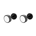 Schwarze Unisex-Ohrstecker aus Edelstahl mit weißer Fläche und griechischem Mäandermuster - Stahlfarbe / 8mm