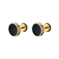 Goldene Hantel-Ohrstecker mit schwarzer Scheibe und griechischem Mäander-Muster - Gold / 10mm