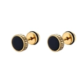 Goldene Hantel-Ohrstecker mit schwarzem Inlay und griechischem Muster am Rand - Gold / 8mm