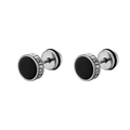Boucles d'oreilles haltères unisexes noires avec motif grec argenté et fini poli - Noir / 10mm