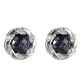Orecchini a perno con gemma blu scuro e bordo intrecciato argento su sfondo bianco - Stile Fiore di Stelle (X520-A)