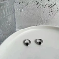 Silver hoop earrings with textured black cylinder pendants in a minimalist geometric style - Silver Black Rhinestone Style (Single Earring)