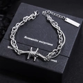 Silver stainless steel double layer bracelet with thorn design and engravable metal tag - Dark Double Layer Bracelet