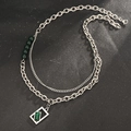 Collier double couche hip hop avec pendentif émeraude et perles vertes pour homme - Collier de Pierres Précieuses d'Émeraude Monstre (L001-A)