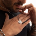 Parure de collier boussole en argent avec double chaîne et bracelets assortis pour hommes - Collier Double Boussole / Chaîne Torsadée Argent