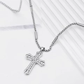 Collana con croce di diamanti in finitura argento con zirconi bianchi e catena box - Croce in Zirconia (L8887-A)