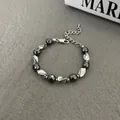 Hämatit-Perlenarmband mit gedrehten Silberperlen und verstellbarem Karabinerverschluss - S790-A (Hämatit-Perlenarmband)