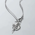 Collana in argento con pendente luna e stella e catena a serpente per uomo e donna - Collana a Croce Intarsiata con Luna Crescente (L857-A)