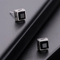 Vintage silver square stud earrings with black inlay and auspicious cloud pattern - Cloud Pattern Style (X767-A)