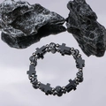 Minimalist gothic beaded cross bracelet with black and white patterned round beads - Dark Cross Bracelet (S535-A)
