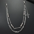 Detail of silver double-layered hip hop pants chain with bone links and cross pendant - Silver