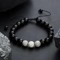 Tiger eye and black onyx beaded bracelet with adjustable woven cord on dark stones - Map Stone Style (S360-B)