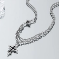 Hip hop silver multilayer cross necklace with Cuban chain and dark gothic pendants - Cross Pattern Necklace (L331-A)