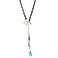 Retro flower pendant necklace with blue water drop tassel for women long sweater chain - Black