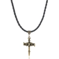 Ciondolo croce in bronzo vintage su cordino intrecciato nero, collana lunga stile punk - Nero