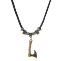 Collana con pendente a ascia vichinga vintage con cordoncino in pelle intrecciata e perline - Nero