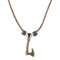 Vintage Nordische Wikinger-Axt-Anhänger mit braunem Lederband und antiken Perlen - Dunkelbraun