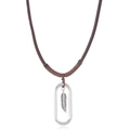 Collana in pelle intrecciata retrò con ciondolo a piuma e anello ovale argento regolabile - Marrone