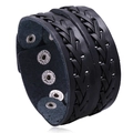 Schwarzes geflochtenes Lederarmband für Herren im Punk-Stil mit verstellbaren Metalldruckknöpfen - Schwarz