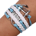 Multilayer braided anchor bracelet with PEACE metal plate and infinity symbol - Blue & White Braided (Anchor/PEACE/Infinity)