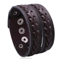 Dunkelbraunes geflochtenes Lederarmband mit verstellbaren Metalldruckknöpfen im Punk-Stil - Braun